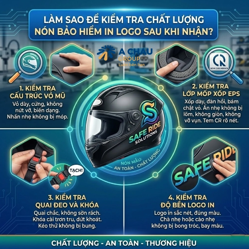 Làm sao để kiểm tra chất lượng mũ bảo hiểm in logo? 2 Làm sao để kiểm tra chất lượng mũ bảo hiểm in logo sau khi nhận