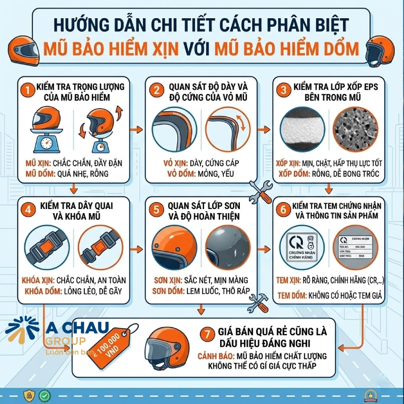 Cách nhận biết mũ bảo hiểm xịn với mũ bảo hiểm dổm