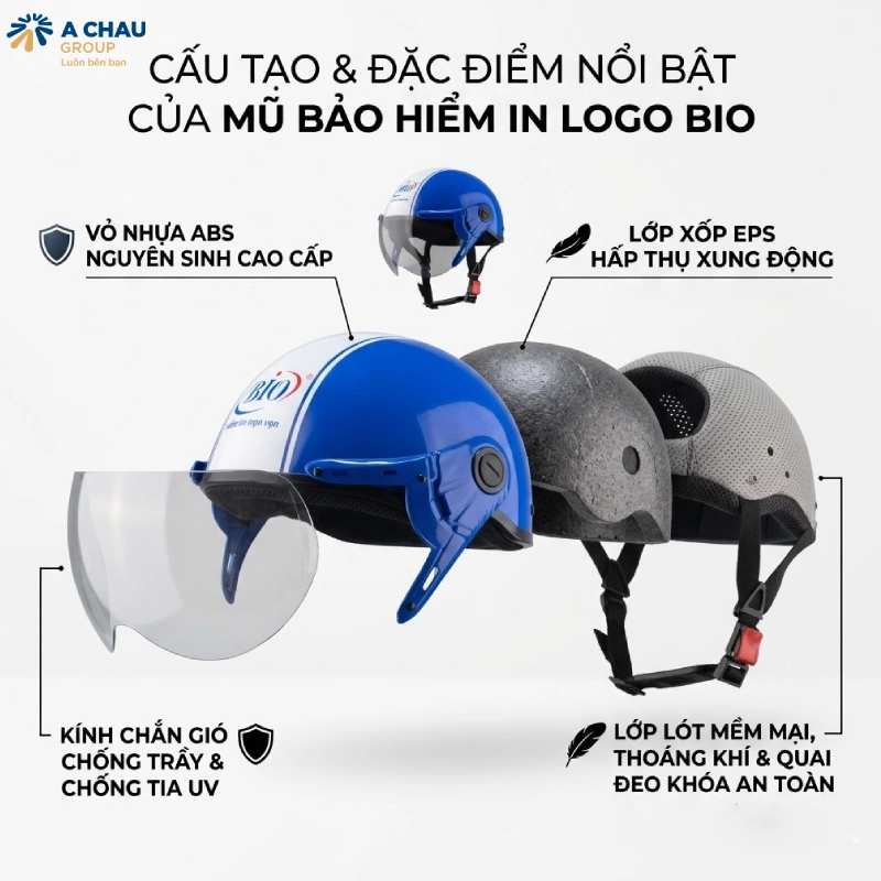 Nón bảo hiểm in logo là gì? Vì sao doanh nghiệp nên sử dụng 2 Cấu tạo và đặc điểm của nón bảo hiểm in logo