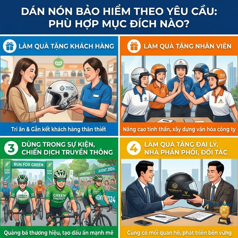 Dán nón bảo hiểm theo yêu cầu phù hợp với những mục đích nào?