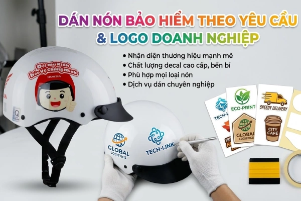 Dán nón bảo hiểm theo yêu cầu, dán logo doanh nghiệp