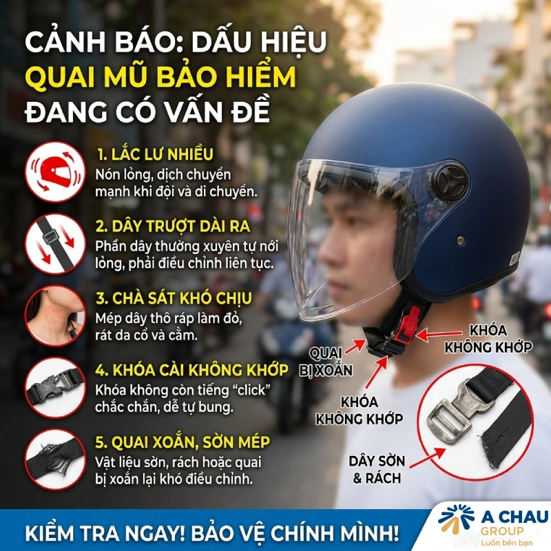 Dấu hiệu cho thấy quai mũ bảo hiểm đang có vấn đề