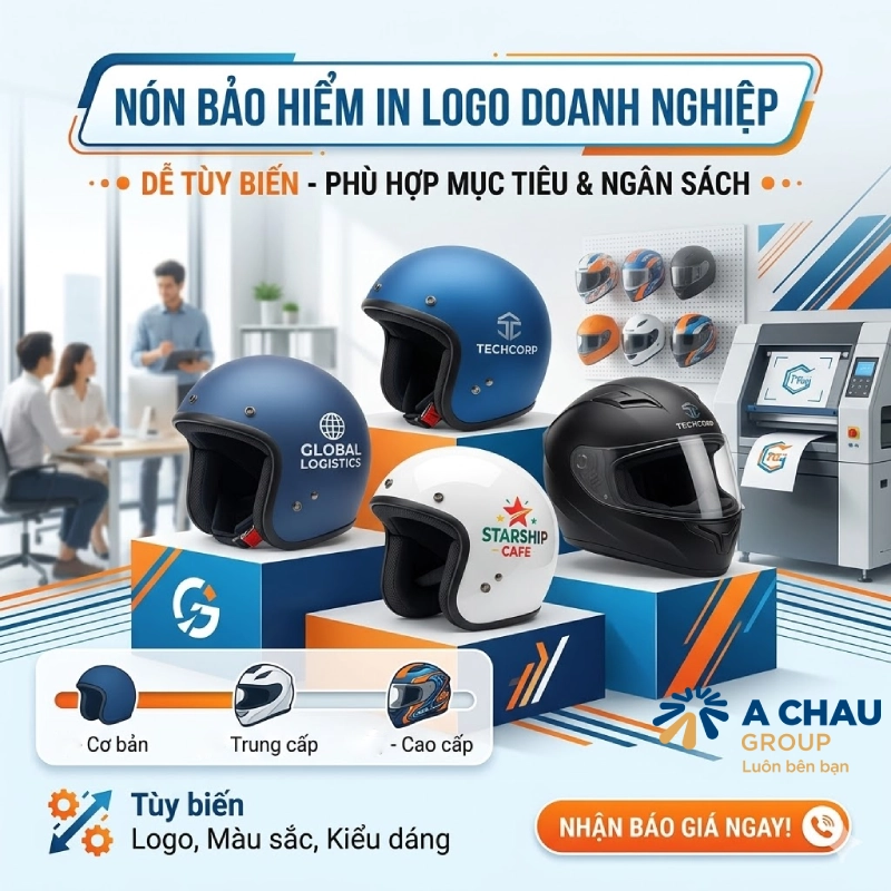 Nón bảo hiểm in logo dễ tùy biến theo mục tiêu thương hiệu và ngân sách