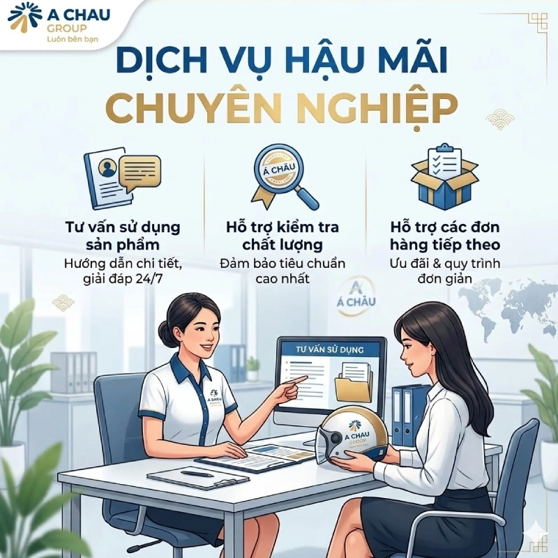 Những lợi ích cho doanh nghiệp khi đặt làm mũ bảo hiểm quảng cáo tại Á Châu Group 8 Dịch vụ hậu mãi chuyên nghiệp