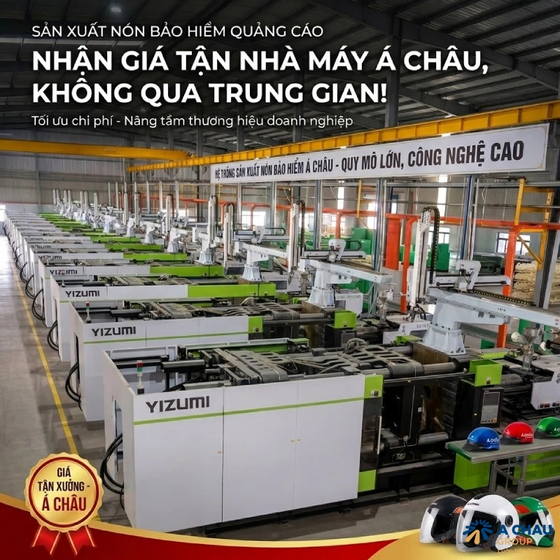 Những lợi ích cho doanh nghiệp khi đặt làm mũ bảo hiểm quảng cáo tại Á Châu Group 3 Lợi ích cho doanh nghiệp khi đặt làm mũ bảo hiểm quảng cáo tại Á Châu Group là Doanh nghiệp được hưởng giá tận nhà máy, không qua trung gian