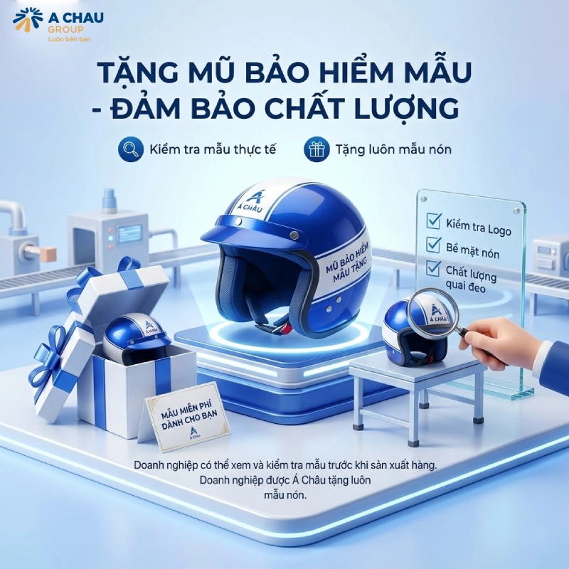 Những lợi ích cho doanh nghiệp khi đặt làm mũ bảo hiểm quảng cáo tại Á Châu Group 6 Lợi ích cho doanh nghiệp khi đặt làm mũ bảo hiểm quảng cáo tại Á Châu Group là được tặng mũ bảo hiểm mẫu