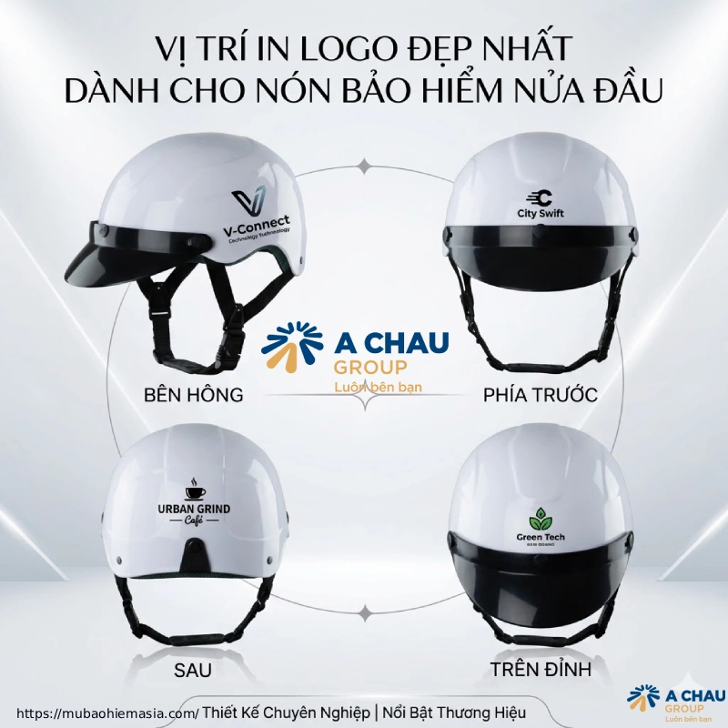 Vị trí in logo trên nón bảo hiểm với mũ 1/2