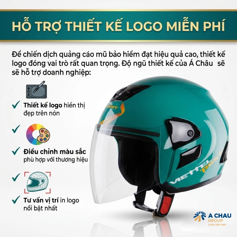 Những lợi ích cho doanh nghiệp khi đặt làm mũ bảo hiểm quảng cáo tại Á Châu Group 5 Hỗ trợ thiết kế logo miễn phí cho doanh nghiệp