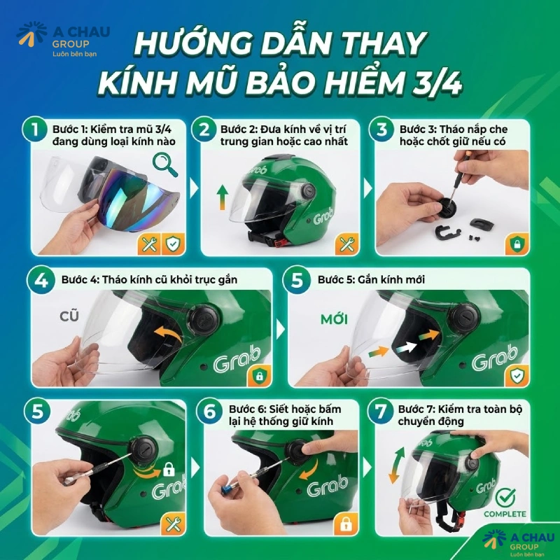 Hướng dẫn cách thay kính mũ bảo hiểm 3/4
