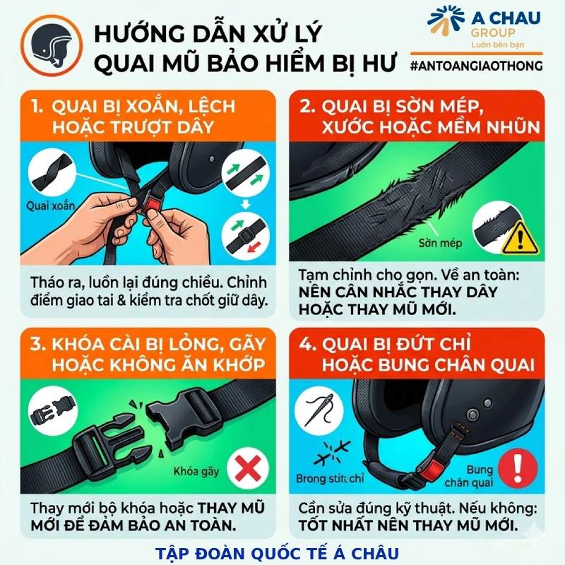 Hướng dẫn sửa quai mũ bảo hiểm khi bị hư