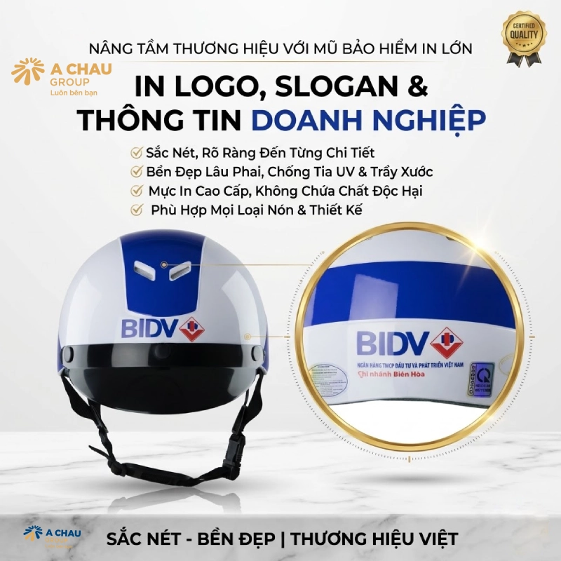 Mũ nón bảo hiểm quà tặng giá tốt cho doanh nghiệp 33 In logo, slogan, thông tin doanh nghiệp sắc nét, bền đẹp