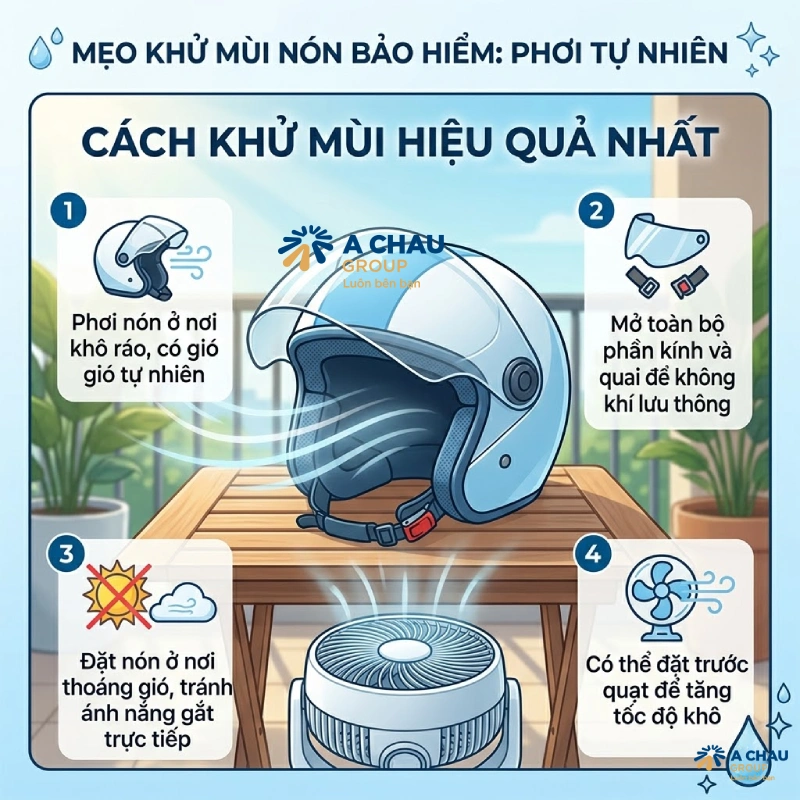 Hướng dẫn 9 cách khử mùi nón bảo hiểm hiệu quả tại nhà 9 Cách khử mùi mũ bảo hiểm bằng phơi nón ở nơi khô ráo, có gió tự nhiên
