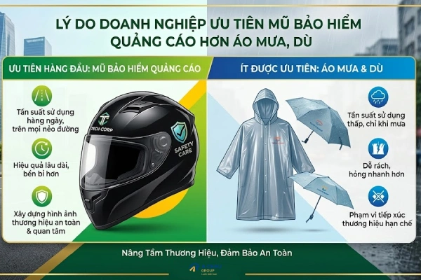 Lý do doanh nghiệp ưu tiên mũ bảo hiểm quảng cáo hơn áo mưa, dù
