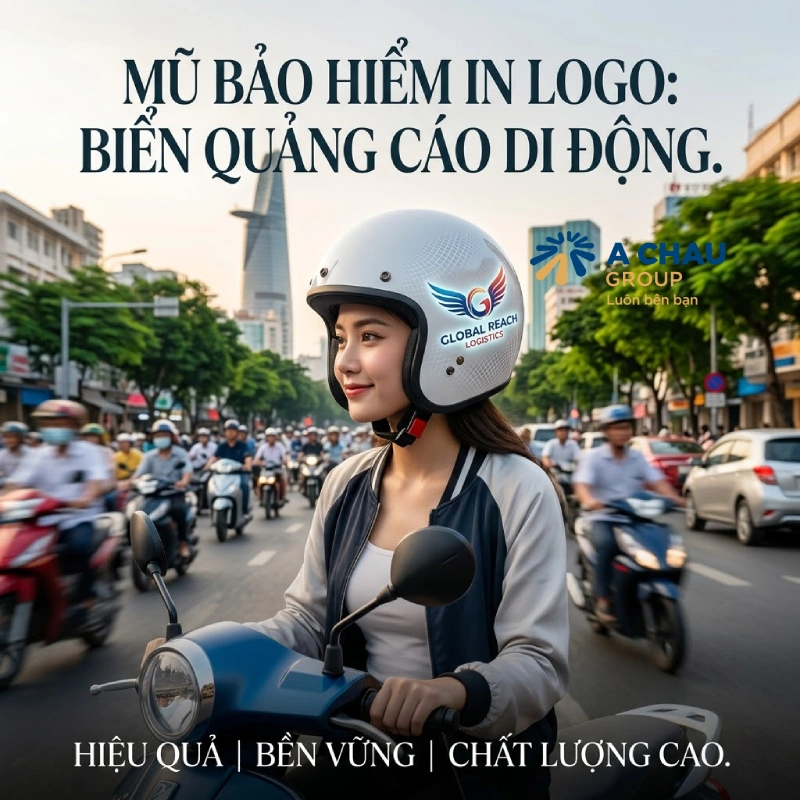 Mũ bảo hiểm in logo là “biển quảng cáo di động” hiệu quả bền vững
