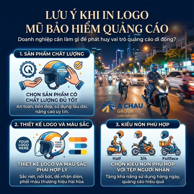 Muốn nón bảo hiểm in logo phát huy đúng vai trò quảng cáo di động, doanh nghiệp cần lưu ý gì?