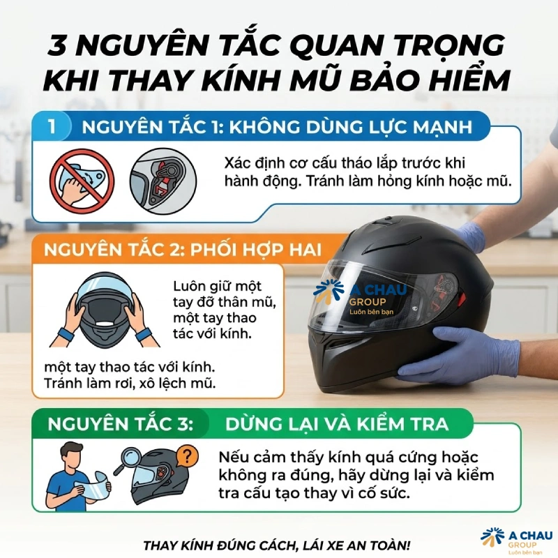 Nguyên tắc quan trọng khi thay kính nón bảo hiểm