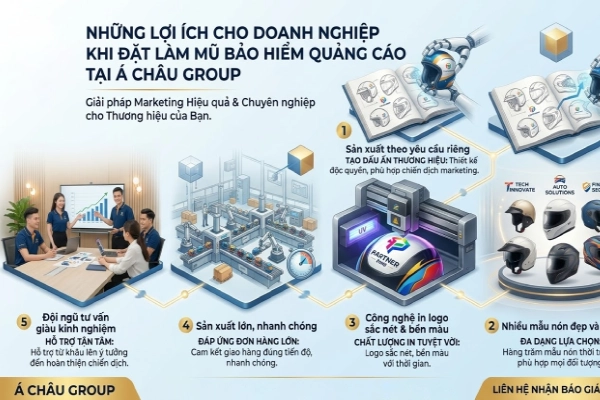 Những lợi ích cho doanh nghiệp khi đặt làm mũ bảo hiểm quảng cáo tại Á Châu Group