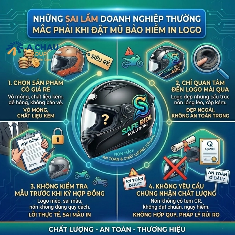 Làm sao để kiểm tra chất lượng mũ bảo hiểm in logo? 3 Những sai lầm doanh nghiệp thường mắc phải khi đặt mũ bảo hiểm in logo