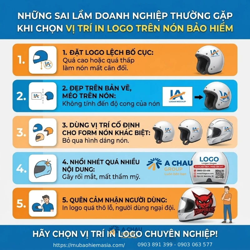 Những sai lầm doanh nghiệp thường gặp khi chọn vị trí in logo trên nón bảo hiểm