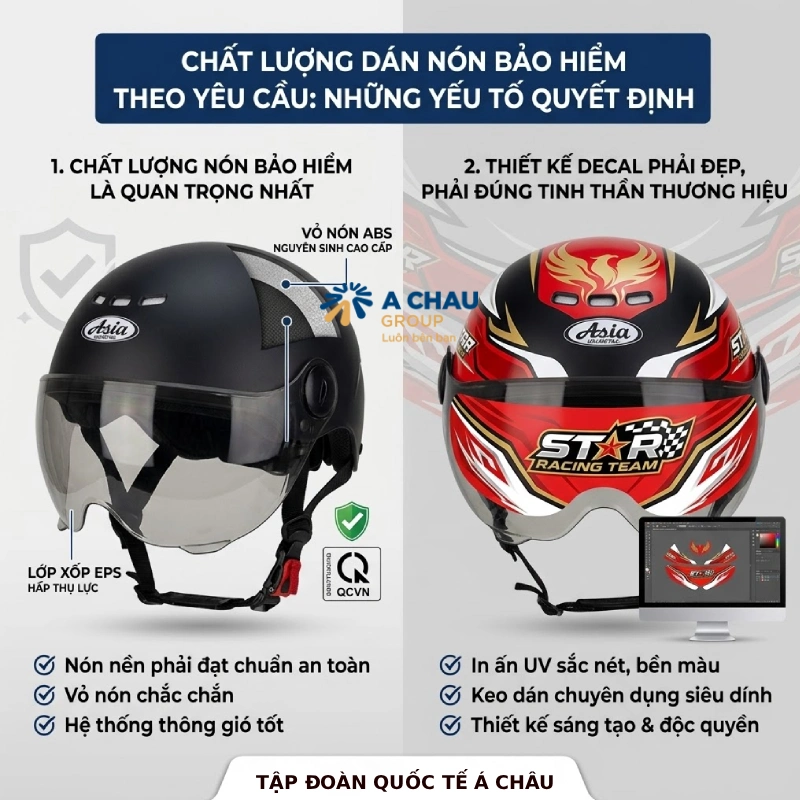 Những yếu tố quyết định chất lượng khi dán nón bảo hiểm theo yêu cầu