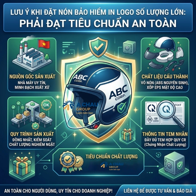 9 lưu ý khi đặt nón bảo hiểm in logo số lượng lớn 3 Lưu ý khi đặt nón bảo hiểm in logo số lượng là phải đạt tiêu chuẩn an toàn