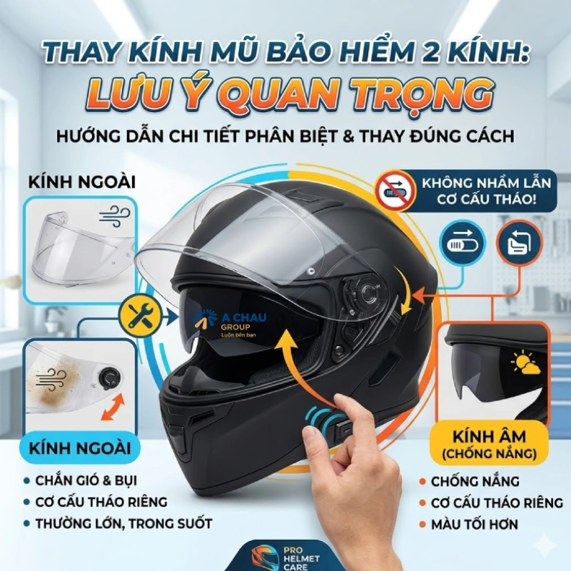 Thay kính mũ bảo hiểm 2 kính cần lưu ý gì?