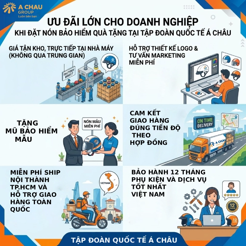 Mũ nón bảo hiểm quà tặng giá tốt cho doanh nghiệp 1 Ưu đãi cho Doanh nghiệp khi đặt làm mũ bảo hiểm quà tặng tại Tập đoàn quốc tế Á Châu