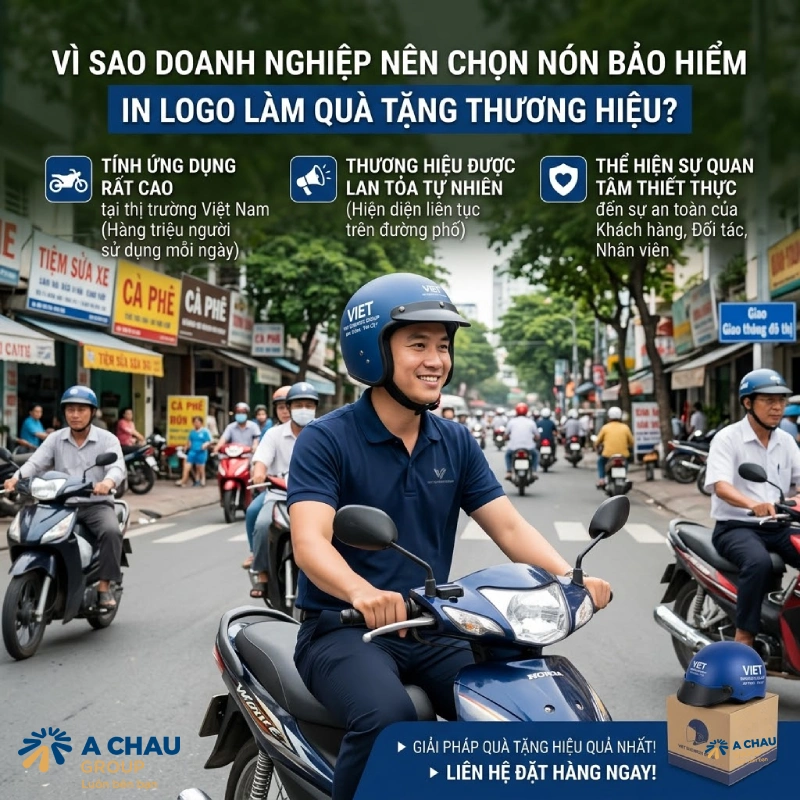 Vì sao doanh nghiệp nên chọn nón bảo hiểm in logo làm quà tặng thương hiệu?