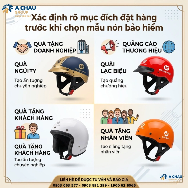 9 lưu ý khi đặt nón bảo hiểm in logo số lượng lớn 1 Lưu ý khi đặt nón bảo hiểm in logo số lượng lớn là phải Xác định rõ mục đích đặt hàng trước khi chọn mẫu