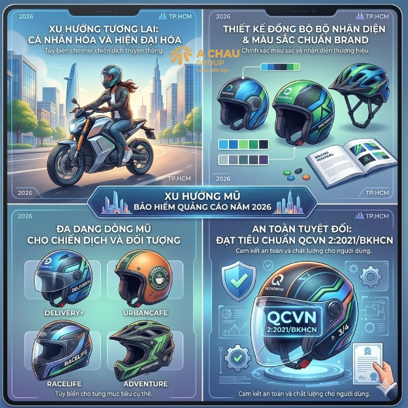 Xu hướng làm mũ bảo hiểm quảng cáo theo yêu cầu năm 2026