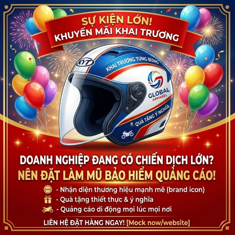 Doanh nghiệp nào nên sử dụng nón bảo hiểm quảng cáo? Doanh nghiệp đang chạy khuyến mãi, khai trương hoặc chiến dịch lớn
