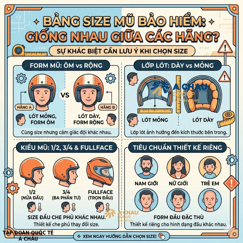 Bảng size mũ bảo hiểm có áp dụng giống nhau cho mọi hãng không?