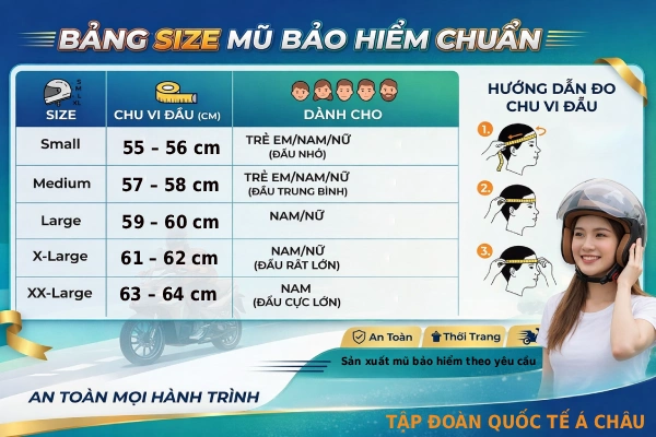 Tổng hợp các size mũ bảo hiểm và hướng dẫn cách đo vòng đầu