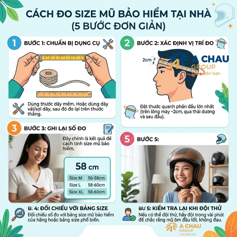 Các bước đo size mũ bảo hiểm từng bước dễ thực hiện tại nhà