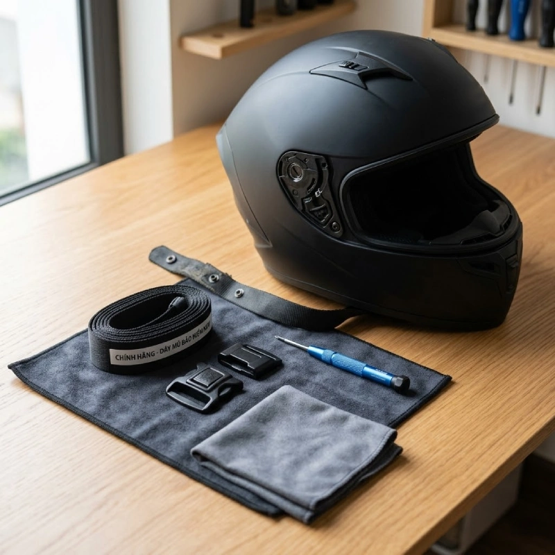 Chuẩn bị dụng cụ trước khi thay dây mũ bảo hiểm