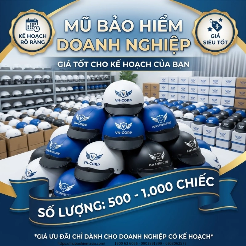 Nên đặt nón bảo hiểm in logo số lượng bao nhiêu để giá tốt cho doanh nghiệp. Đặt từ 500 đến 1.000 chiếc: phù hợp khi doanh nghiệp đã có kế hoạch rõ