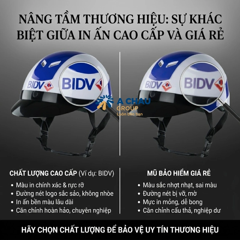 Sự khác biệt giữa mũ bảo hiểm quảng cáo cao cấp với giá rẻ nằm ở công nghệ in ấn