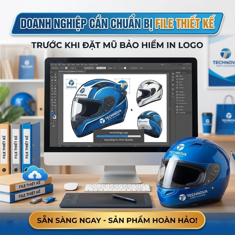 Doanh nghiệp cần chuẩn bị gì khi đặt mũ bảo hiểm in logo? file thiết kế