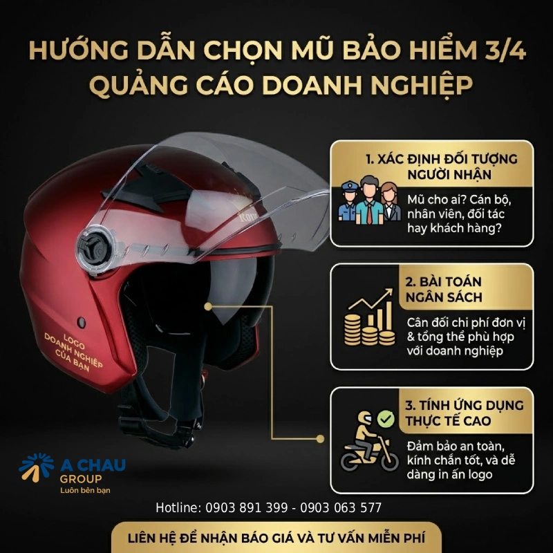 Cách chọn mũ bảo hiểm quảng cáo 3/4 phù hợp cho doanh nghiệp