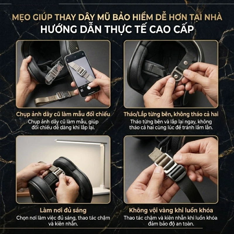 Mẹo giúp thay dây mũ bảo hiểm dễ hơn tại nhà
