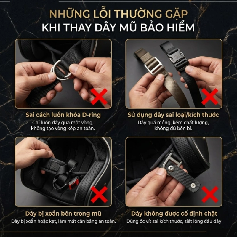 Những lỗi thường gặp khi thay dây mũ bảo hiểm