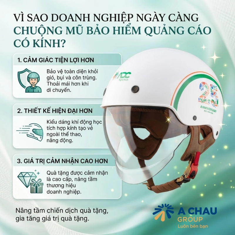 Những lý do doanh nghiệp ngày càng chuộng mũ bảo hiểm quảng cáo có kính