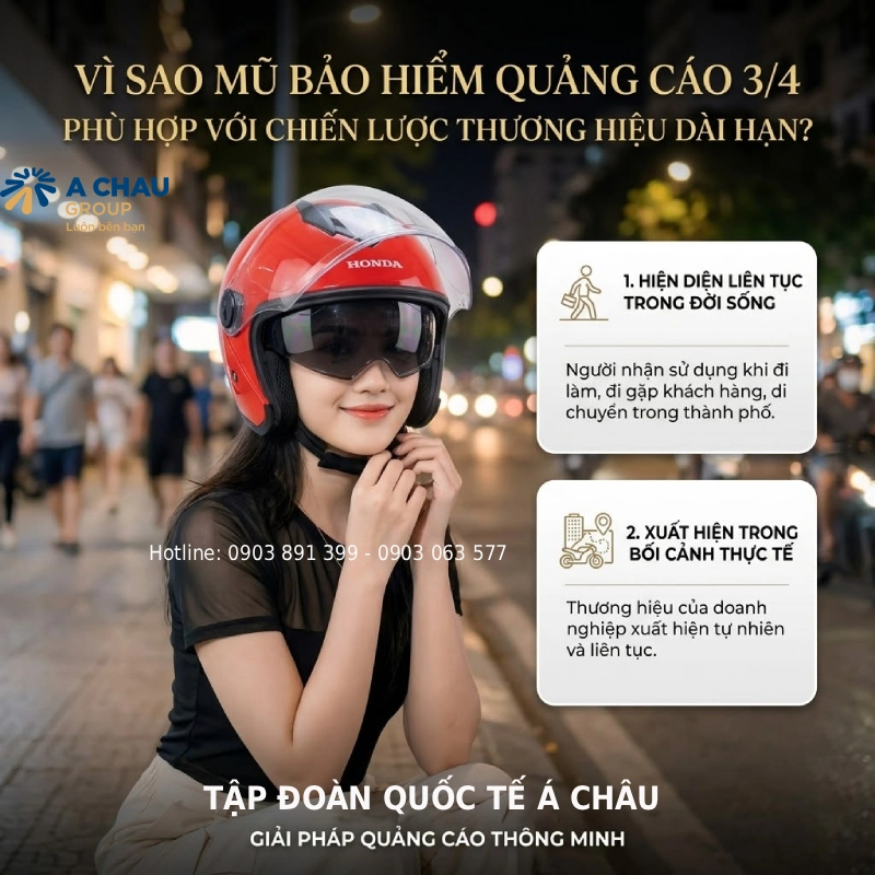 Vì sao mũ bảo hiểm quảng cáo 3/4 phù hợp với chiến lược thương hiệu dài hạn?
