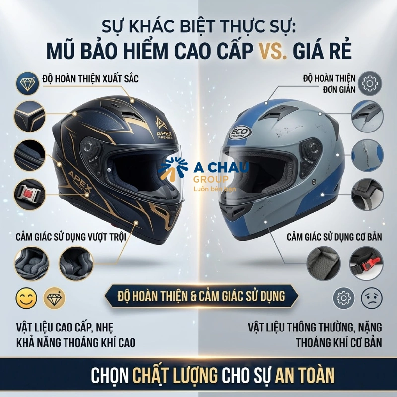 Khác biệt thứ hai giữa mũ bảo hiểm quảng cáo chất lượng với mũ giá rẻ: độ hoàn thiện và cảm giác sử dụng