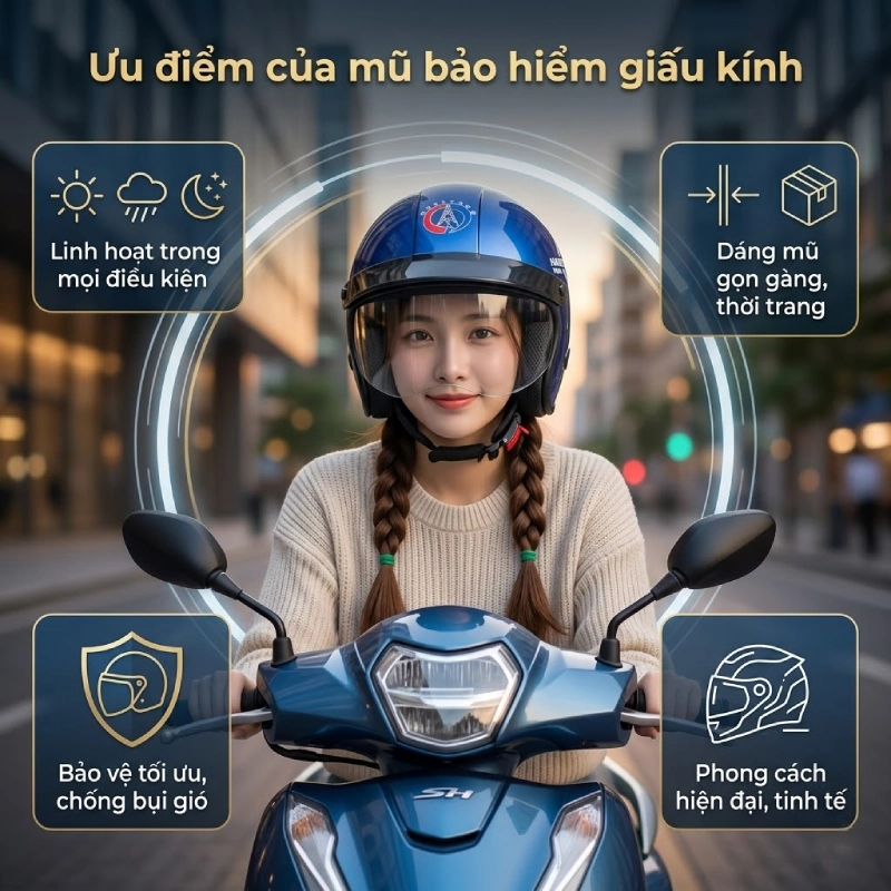 Ưu điểm của mũ bảo hiểm giấu kính