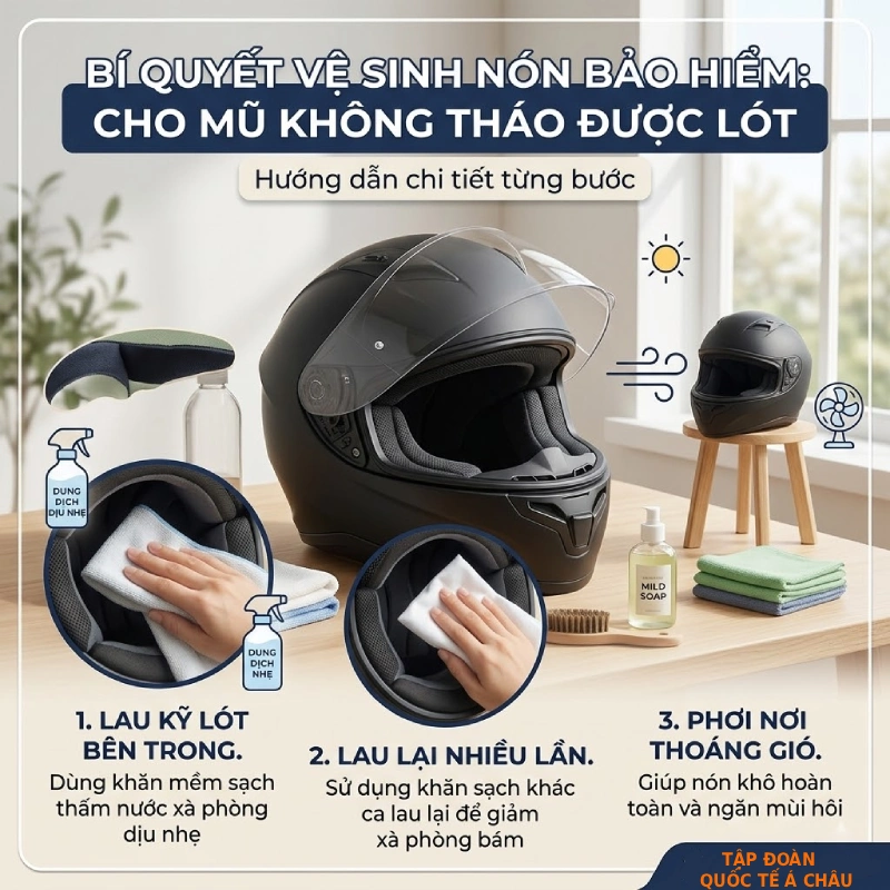 Với mũ không tháo được lót thì vệ sinh thế nào?