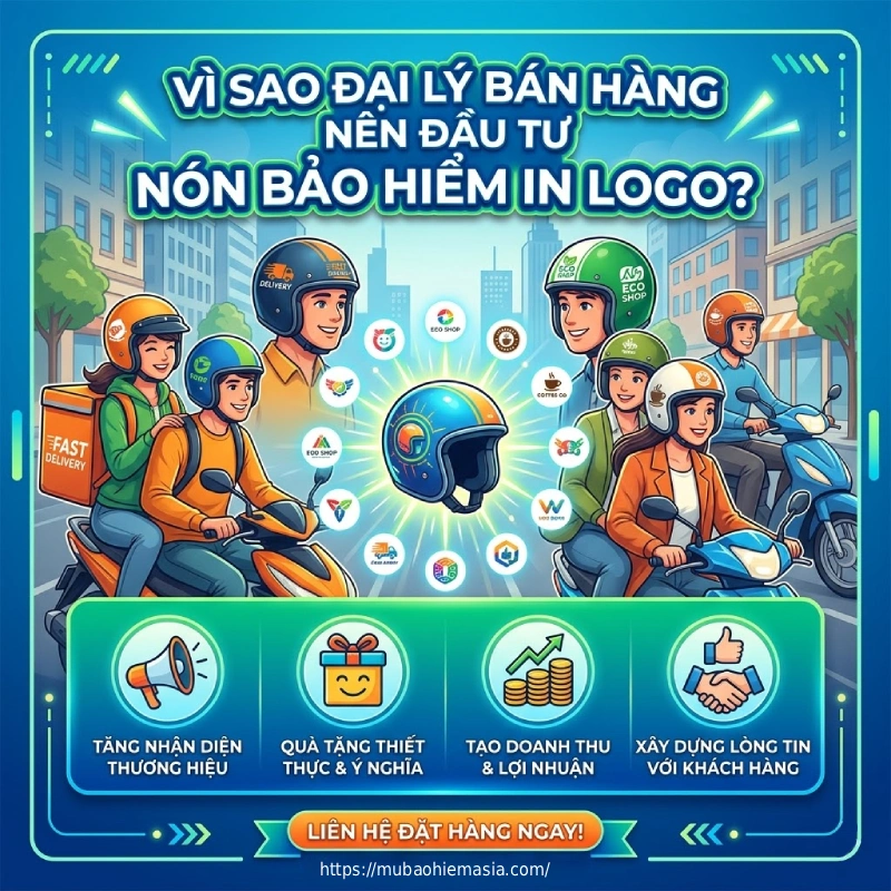 Vì sao đại lý bán hàng nên đầu tư nón bảo hiểm in logo?