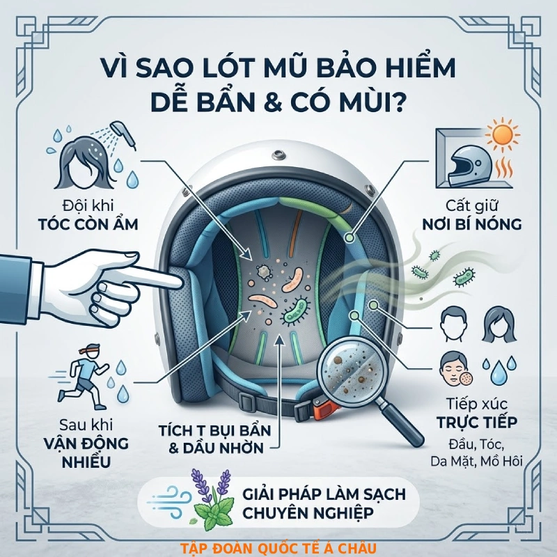 Vì sao lót mũ bảo hiểm dễ bẩn và có mùi?