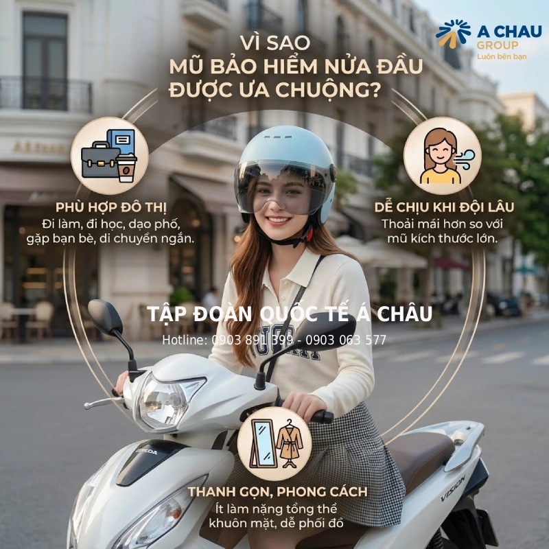 Vì sao mũ bảo hiểm nửa đầu nữ được ưa chuộng?