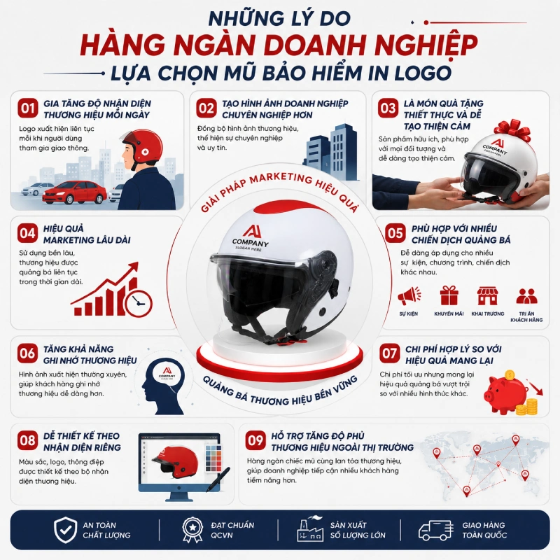 Những lý do hàng ngàn doanh nghiệp lựa chọn mũ bảo hiểm in logo